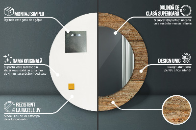 Ronde spiegel met bedrukte lijst Oud hout
