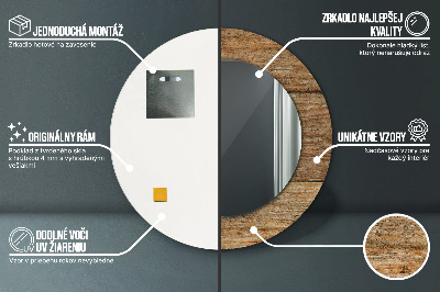 Ronde spiegel met bedrukte lijst Oud hout