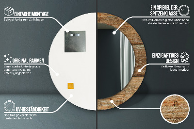 Ronde spiegel met bedrukte lijst Oud hout