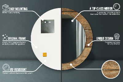 Ronde spiegel met bedrukte lijst Oud hout