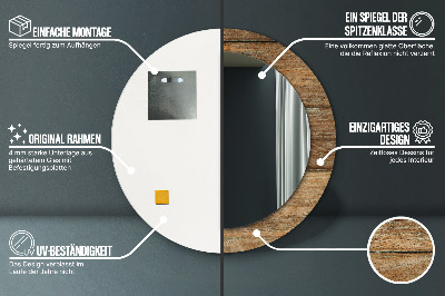 Ronde spiegel met bedrukte lijst Oud hout
