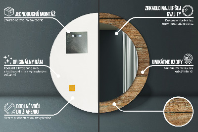 Ronde spiegel met bedrukte lijst Oud hout