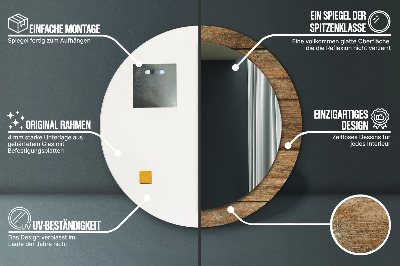 Ronde spiegel met bedrukte lijst Oud hout