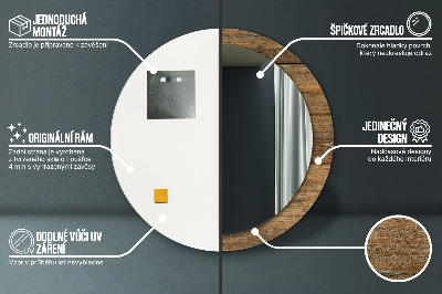 Ronde spiegel met bedrukte lijst Oud hout