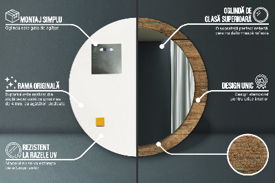 Ronde spiegel met bedrukte lijst Oud hout