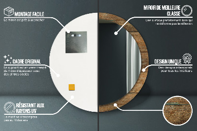 Ronde spiegel met bedrukte lijst Oud hout