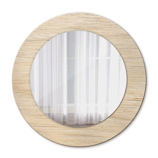 Ronde spiegel met bedrukte lijst Licht hout