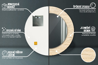 Ronde spiegel met bedrukte lijst Licht hout