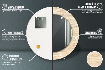 Ronde spiegel met bedrukte lijst Licht hout