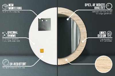 Ronde spiegel met bedrukte lijst Licht hout