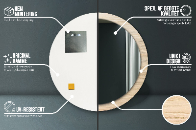 Ronde spiegel met bedrukte lijst Licht hout