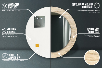 Ronde spiegel met bedrukte lijst Licht hout
