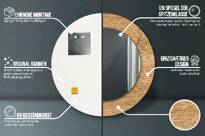 Ronde spiegel met bedrukte lijst Hout textuur