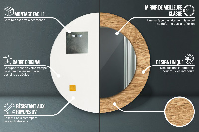 Ronde spiegel met bedrukte lijst Hout textuur