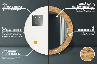 Ronde spiegel met bedrukte lijst Hout textuur