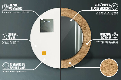 Ronde spiegel met bedrukte lijst Hout textuur