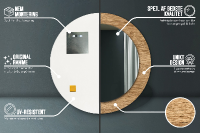 Ronde spiegel met bedrukte lijst Hout textuur