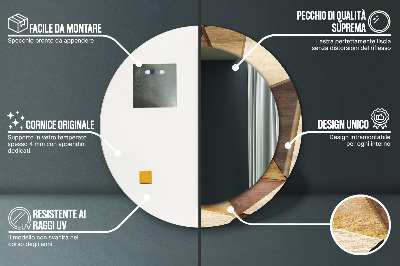 Ronde spiegel met bedrukte lijst Geometrisch 3d -hout