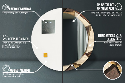 Ronde spiegel met bedrukte lijst Geometrisch 3d -hout