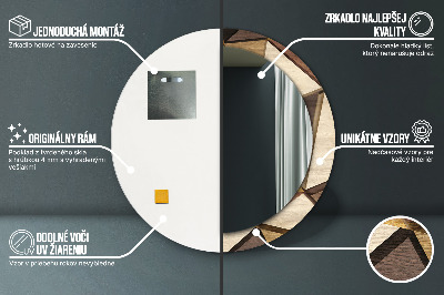 Ronde spiegel met bedrukte lijst Geometrisch 3d -hout