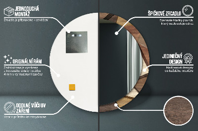 Ronde spiegel met bedrukte lijst Geometrisch 3d -hout