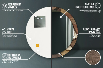 Ronde spiegel met bedrukte lijst Geometrisch 3d -hout