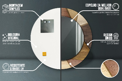 Ronde spiegel met bedrukte lijst Geometrisch 3d -hout