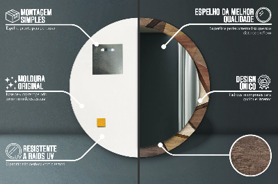 Ronde spiegel met bedrukte lijst Geometrisch 3d -hout