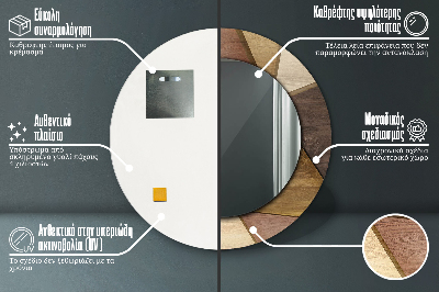 Ronde spiegel met bedrukte lijst Geometrisch 3d -hout