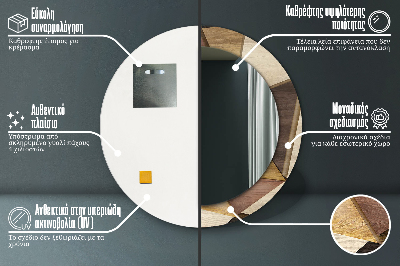 Ronde spiegel met bedrukte lijst Geometrisch 3d -hout