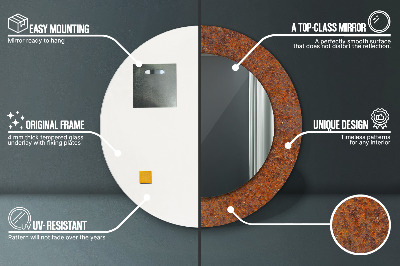 Ronde spiegel met bedrukte lijst Roestig metaal