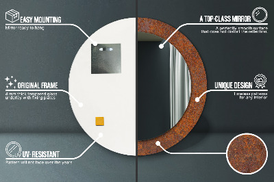 Ronde spiegel met bedrukte lijst Roestig metaal