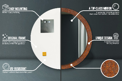Ronde spiegel met bedrukte lijst Roestig metaal