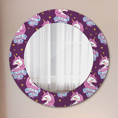 Bedrukte ronde spiegel Unicorn stars