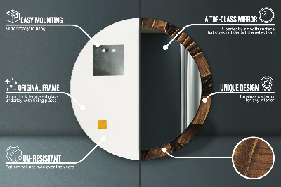 Ronde spiegel lijst met print Bruine bananenbladeren