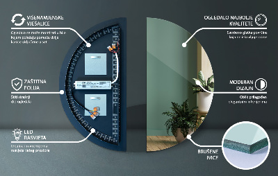 Halfronde spiegel met LED-achtergrondverlichting