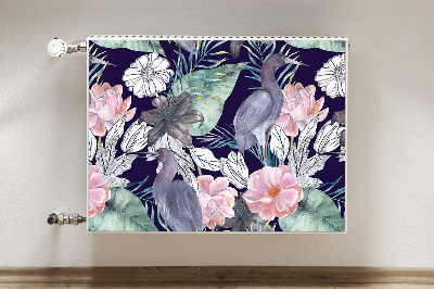 Magnetische mat voor de radiator Vogels in bloemen