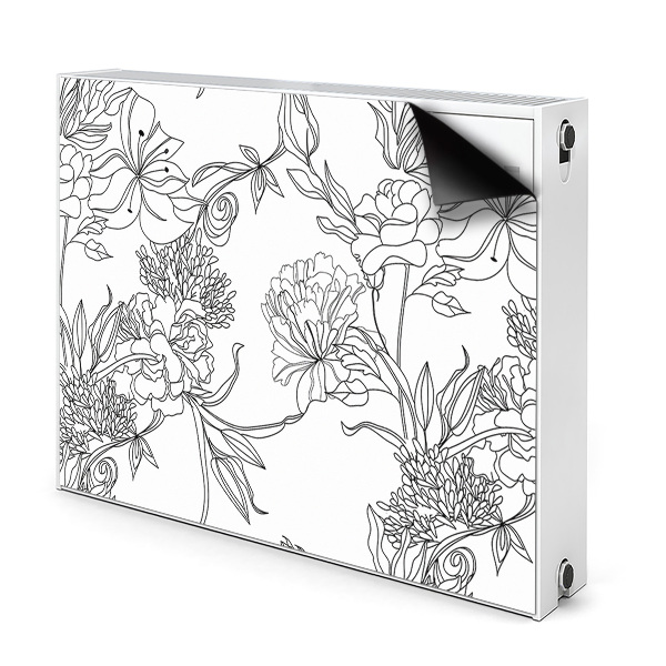 Decoratieve radiatormat Zwart-witte bloemen