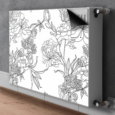 Decoratieve radiatormat Zwart-witte bloemen
