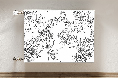 Decoratieve radiatormat Zwart-witte bloemen