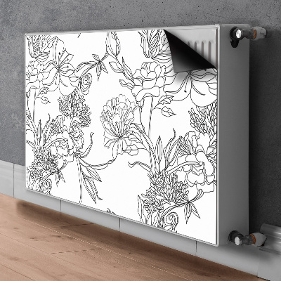 Decoratieve radiatormat Zwart-witte bloemen