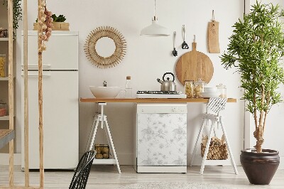 Magnetische Vaatwasser Panel Skin Cover Grijze bloemen