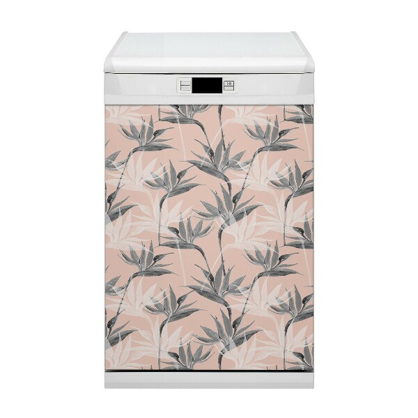 Magnetische Vaatwasser Panel Skin Cover Zwarte bloemen