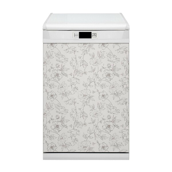 Magnetische Vaatwasser Deur Cover Geschetste bloemen