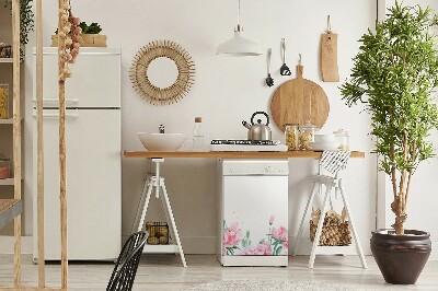Magnetische Vaatwasser Deur Cover Roze bloemen