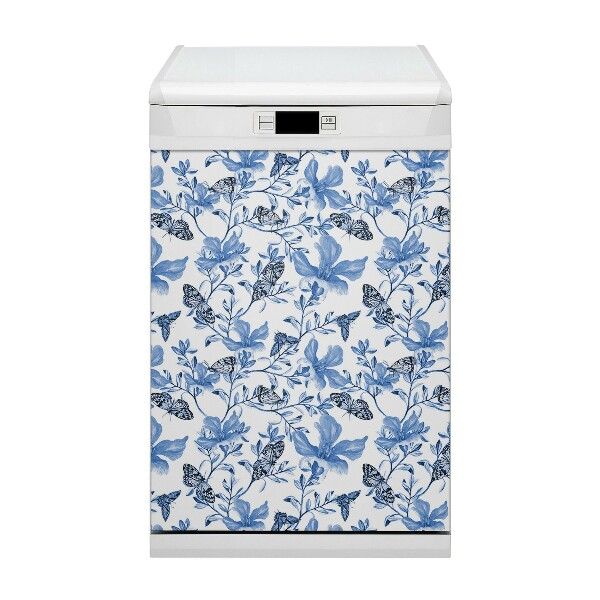 Magnetische Vaatwasser Deur Cover Blauwe bloemen
