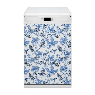 Magnetische Vaatwasser Deur Cover Blauwe bloemen
