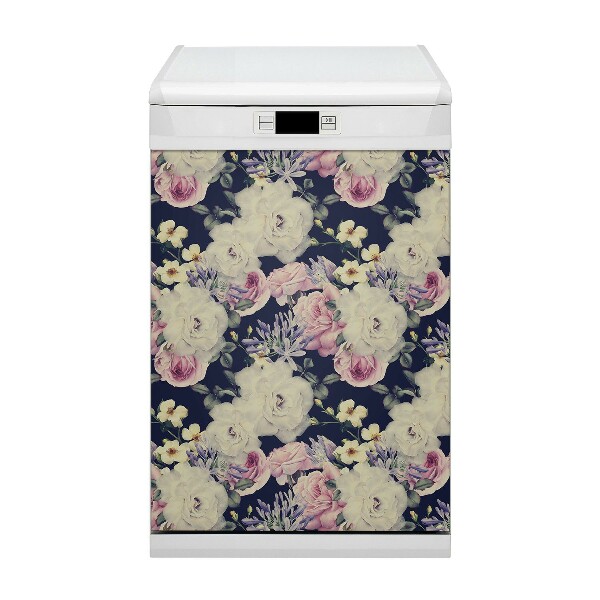 Magnetische Vaatwasser Panel Skin Cover Witte vintage rozen