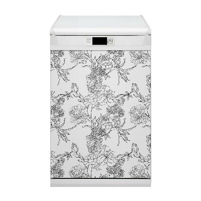 Magnetische Vaatwasser Deur Cover Zwart -witte bloemen