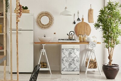 Magnetische Vaatwasser Deur Cover Zwart -witte bloemen